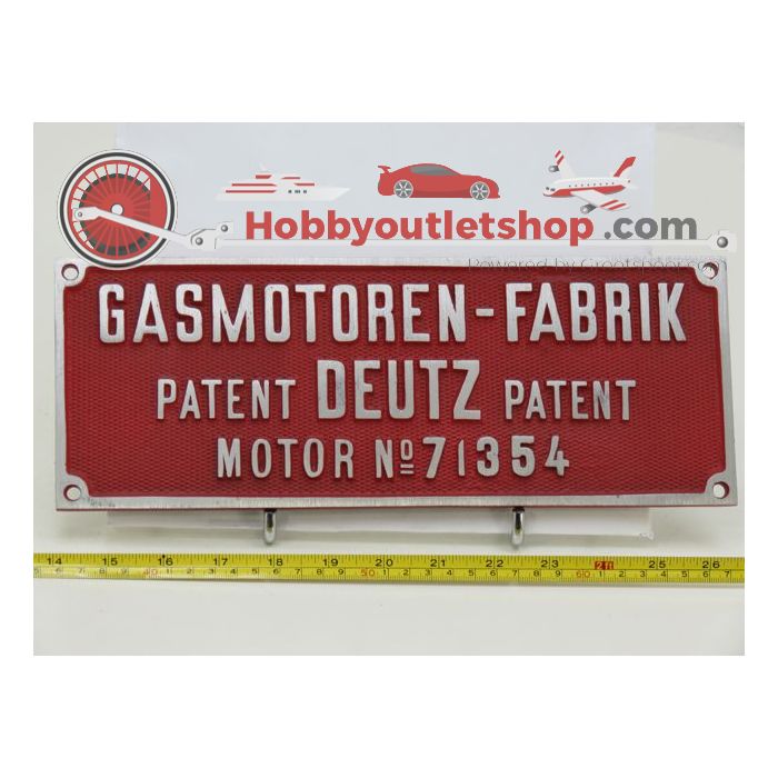 EisenbahnSchild Gasmotoren Fabrik DEUTZ Motor No 71354 - sku: 20210326020253 - Neu - Bild 1
