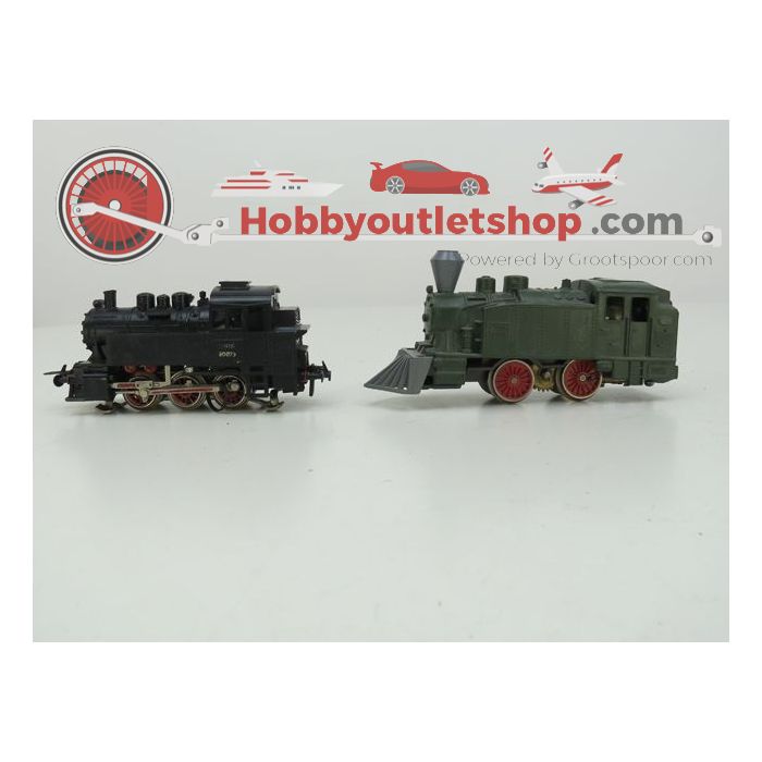 Schaal H0 Trix 2218 stoomlocomotief Trix 3303 personenwagon Trix 3454 goederen wagon #322