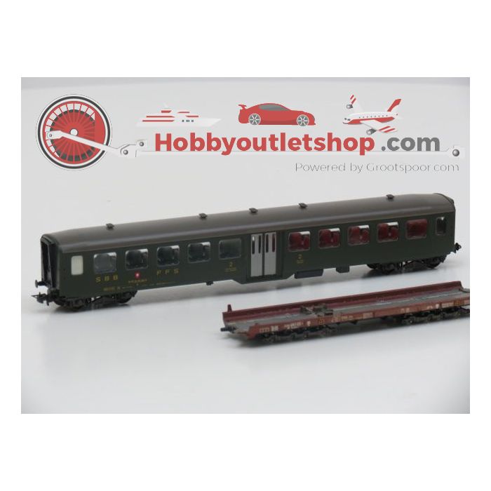Schaal H0 Liliput 200 & 87850 DB-Flachwagen-Saaks-Rollende-Landstrasse & Leichtstahl Schnellzugwagen 2.Kl. SBB #669