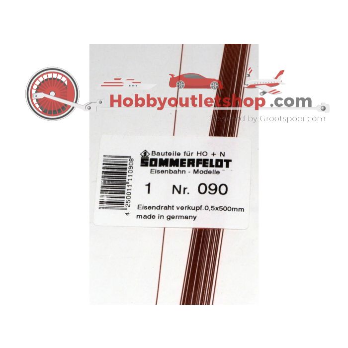 Schaal H0 Sommerfeldt 090 Verkoperd ijzerdraad 0,5x500mm. 20 stuks per zak #3934