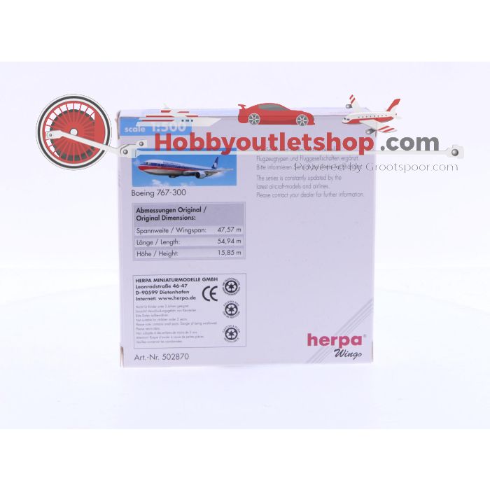 Schaal 1:500 Herpa 502870 AeroMexico Boeing 767-300 Reg.Nr. XA-HHH #6477 - sku: 20241025105500 - Gebruikt - Zo goed als nieuw - Afbeelding 3