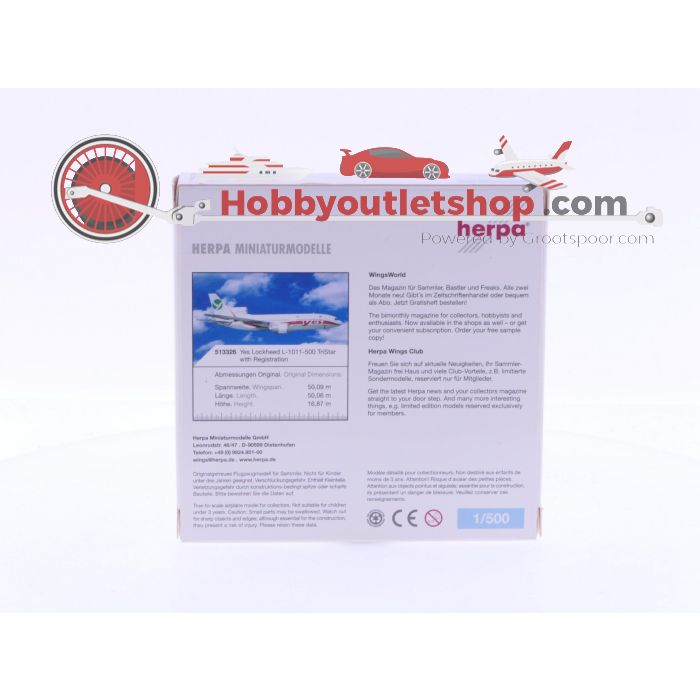 Schaal 1:500 Herpa 513326 Yes - Linhas Aéreas Charter Lockheed L-1011-500 TriStar Reg.Nr. CS-TMX #6480