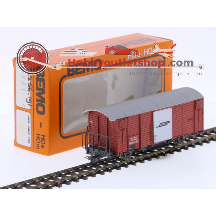 Schaal H0m Bemo 2261 gesloten goederenwagon Xk-v 9091 van de RhB #P226