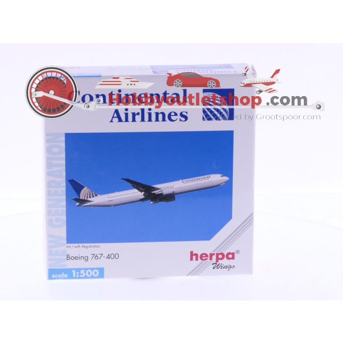 Schaal 1:500 Herpa 512381 Continental Airlines Boeing 767-400 Reg.Nr. N66051 #7087