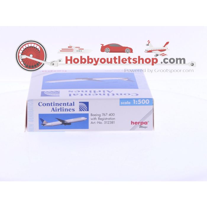 Schaal 1:500 Herpa 512381 Continental Airlines Boeing 767-400 Reg.Nr. N66051 #7087