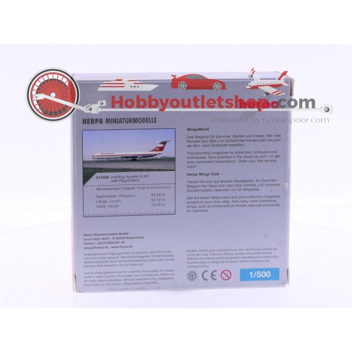 Schaal 1:500 Herpa 514408 Ilyushin IL-62 Reg.Nr. DDR-SEP #7089 - sku: 20241122023601 - Gebruikt - Nieuwstaat - Afbeelding 3