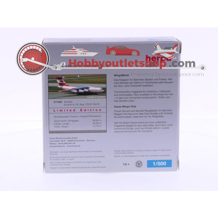 Schaal 1:500 Herpa 517409 Aeroflot Ilyushin IL-76 Reg.Nr. RA-76479 #7091 - sku: 20241122032047 - Gebruikt - Nieuwstaat - Afbeelding 3