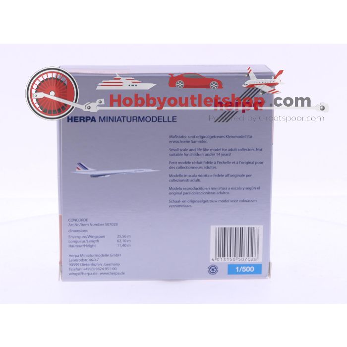 Schaal 1:500 Herpa 507028 Air France Concorde Reg.Nr. F-BVFB #7092 - sku: 20241122033220 - Gebraucht - Neuer Zustand - Bild 3