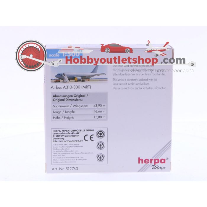 Schaal 1:500 Herpa 512763 Luftwaffe Airbus A310-300 (MRT) Otto Lilienthal Reg.Nr. 10+24 #7094 - sku: 20241122035053 - Gebraucht - Neuer Zustand - Bild 3
