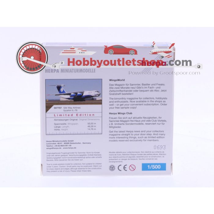 Schaal 1:500 Herpa 507707 Silk Way Azerbaijan Cargo Ilyushin IL-76 Reg.Nr. 4K-AZ41 #7095 - sku: 20241122041008 - Gebruikt - Nieuwstaat - Afbeelding 3