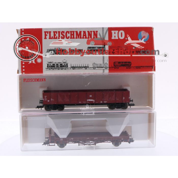 Schaal H0 Fleischmann 5221, 525701 en 5282 set van 3 open goederenwagens van de DB #6642