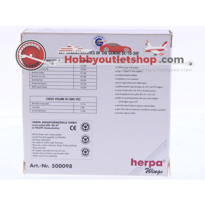 Schaal 1:500 Herpa 500098 Gemini Air Cargo Douglas DC-10-30F Reg.Nr. N600GC #7101