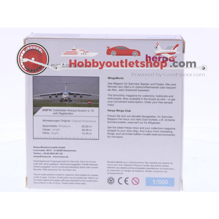 Schaal 1:500 Herpa 510714 Uzbekistan Airways Ilyushin IL-76 Reg. UR-76426 #7109 - sku: 20241213114933 - Gebruikt - Nieuwstaat - Afbeelding 3