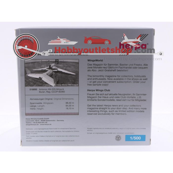 Schaal 1:500 Herpa 518895 Antonov AN-225 Mriya & Buran Orbiter Reg. CCCP-82060 #7118