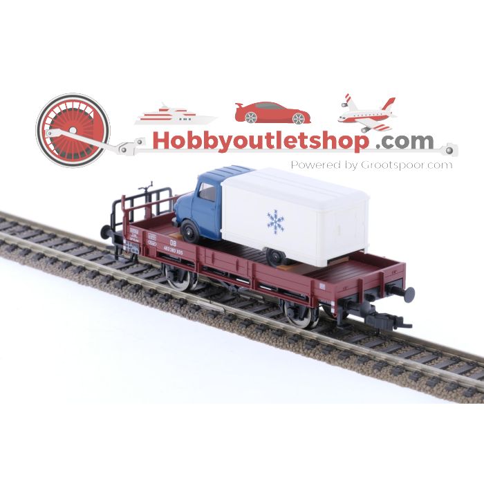 Schaal H0 Fleischmann 83 5253k Lageboordwagen met vrachtwagen van de DB #6727