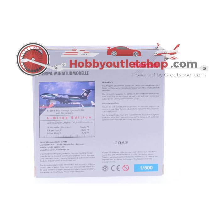 Schaal 1:500 Herpa 513852 Iraqi Airways Ilyushin IL-76 Reg. YI-ANI #7201 - sku: 20250122011300 - Gebruikt - Nieuwstaat - Afbeelding 3