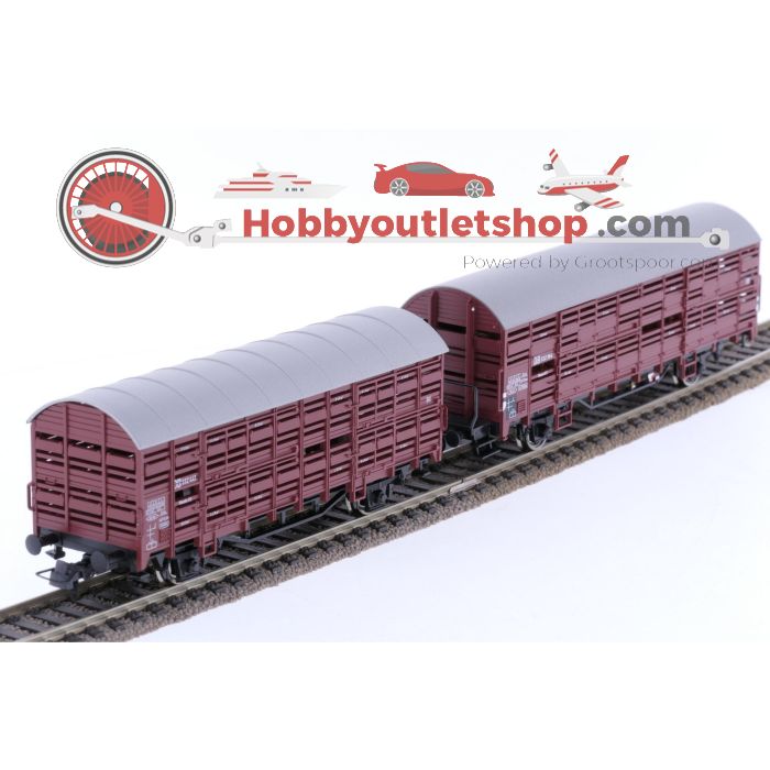 Schaal H0 Roco 47525 en 66875 set van 2 veewagens Type Vlmmhs 63 van de DB #6737