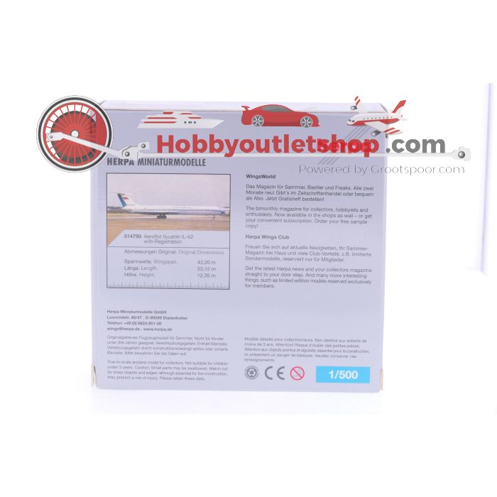 Schaal 1:500 Herpa 514750 Aeroflot Ilyushin IL-62 Reg. CCCP-86671 #7226 - sku: 20250204015820 - Gebruikt - Nieuwstaat - Afbeelding 3