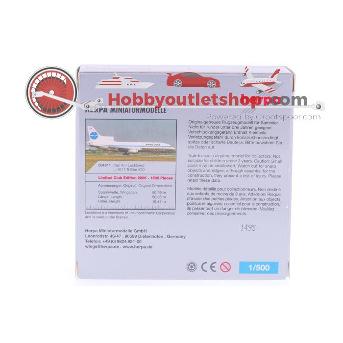 Schaal 1:500 Herpa 504911 Pan Am L-1011 TriStar Herpa "Wings Club Edition" Reg. N511PA #7238 - sku: 20250206020042 - Gebraucht - Neuer Zustand - Bild 3