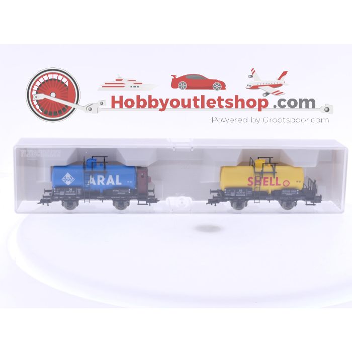 Schaal H0 Fleischmann 82 5430 K set van 2 ketelwagens Aral en Shell van de DB #6897