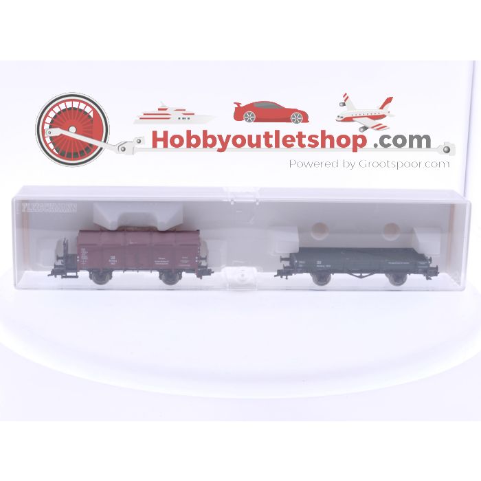 Schaal H0 Fleischmann 82 5910 K set van 2 goederen wagen klapdekselwagen type K 15 en plattewagen type X 05 van de DB #6900