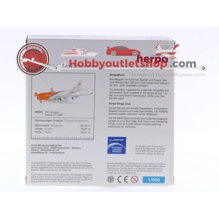 Schaal 1:500 Herpa 505291 TNT Airways Boeing 747-400F Reg. OO-THA #7316 - sku: 20250325035038 - Gebraucht - Wie Neu - Bild 2