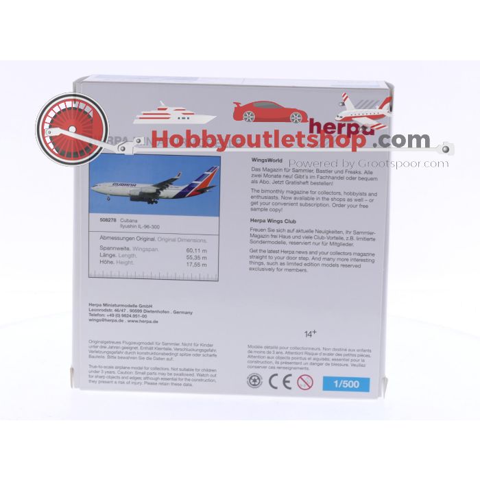 Schaal 1:500 Herpa 508278 Cubana Ilyushin IL-96-300 Reg. CU-T1251 #7319 - sku: 20250325043309 - Gebruikt - Zo goed als nieuw - Afbeelding 2