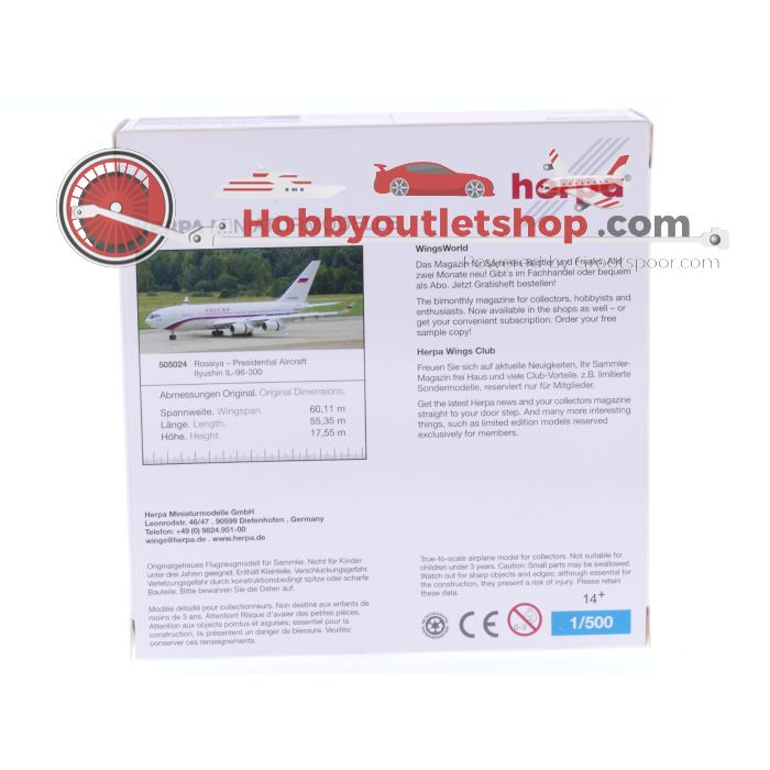 Schaal 1:500 Herpa 505024 Rossiya - Presidential Aircraft Ilyushin IL-96-300 Reg. RA-96018 #7359 - sku: 20250401100709 - Gebruikt - Zo goed als nieuw - Afbeelding 2
