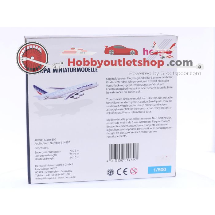 Schaal 1:500 Herpa 514897 Air France Airbus A380-800 Reg. F-HPJA #7407 - sku: 20250403030816 - Gebruikt - Zo goed als nieuw - Afbeelding 2