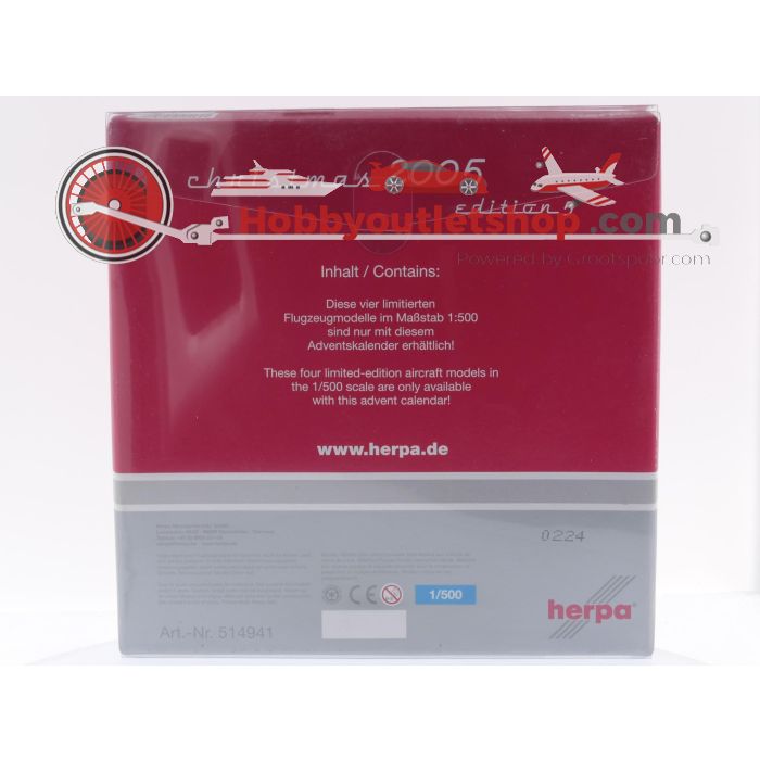 Schaal 1:500 Herpa 514941 Christmas 2005 - Edition 5 DC-8-61+B737-900+L1049+F50 United+Korean Air+Avianca+Air Baltic #7415 - sku: 20250408103422 - Gebruikt - Zo goed als nieuw - Afbeelding 2