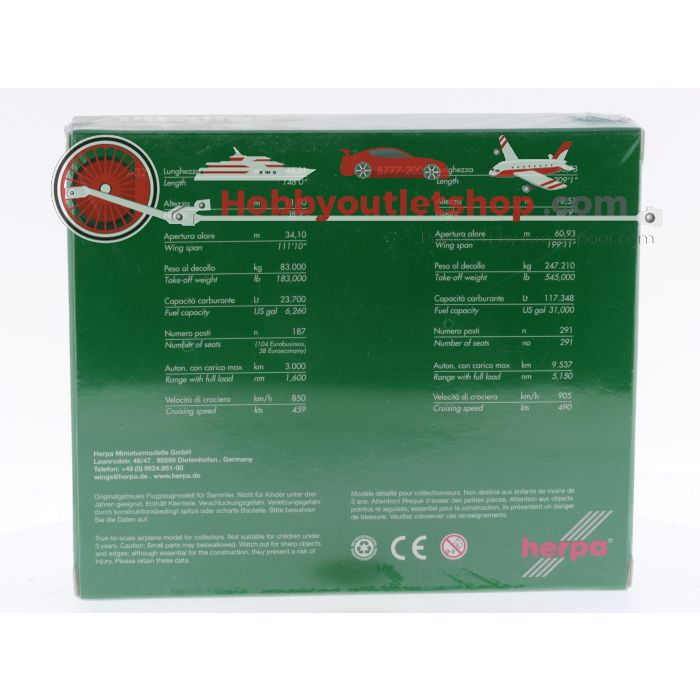 Schaal 1:500 Herpa 510356 Alitalia Airbus A321 + Boeing 777-200 Reg. I-DISA en NA #7417