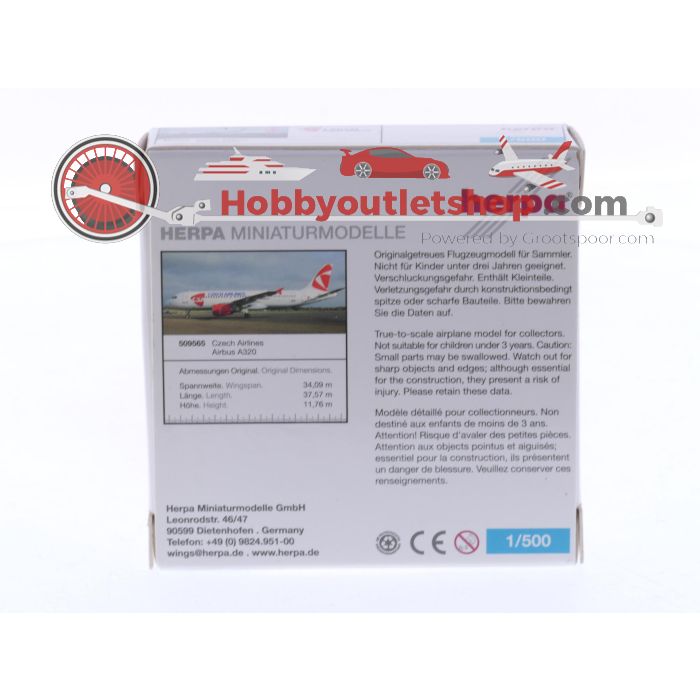 Schaal 1:500 Herpa 509565 CSA Czech Airlines Airbus A320 Reg. OK-GEA #7452