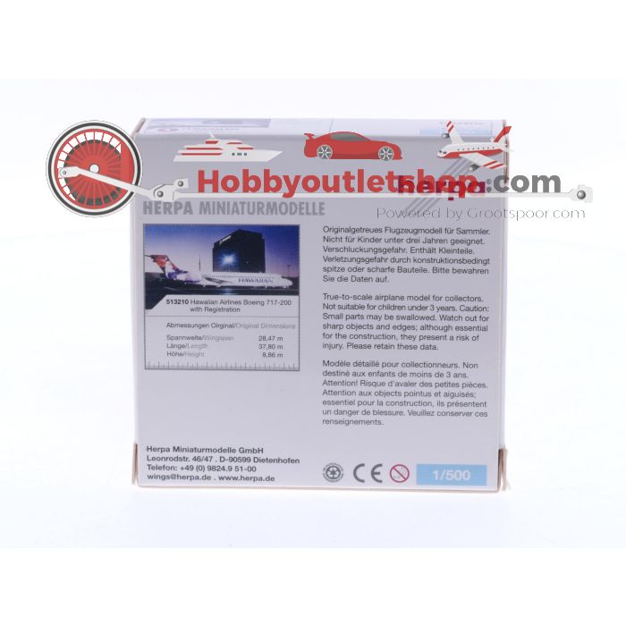 Schaal 1:500 Herpa 513210 Hawaiian Airlines Boeing 717-200 Reg. N475HA #7484
