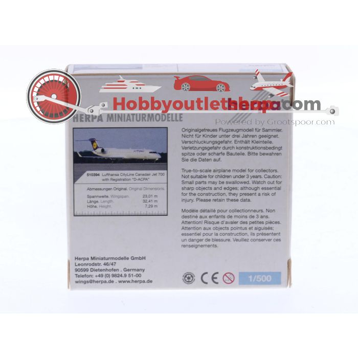 Schaal 1:500 Herpa 510394 Lufthansa CityLine Canadair Jet 700 Reg. D-ACPA #7501 - sku: 20250416090134 - Gebruikt - Zeer goede staat - Afbeelding 2