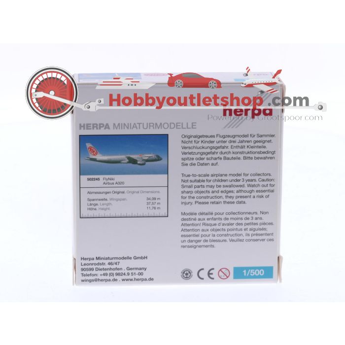 Schaal 1:500 Herpa 502245 FlyNiki Airbus A320 Reg. OE-LEA #7516