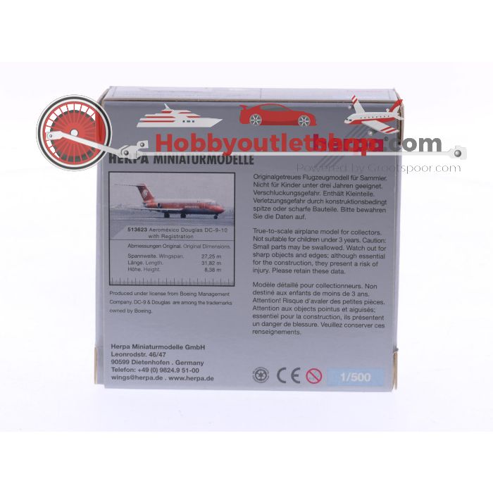 Schaal 1:500 Herpa 513623 Aeroméxico Douglas DC-9-10 Reg. XA-SOH #7517 - sku: 20250417035506 - Gebruikt - Zo goed als nieuw - Afbeelding 2