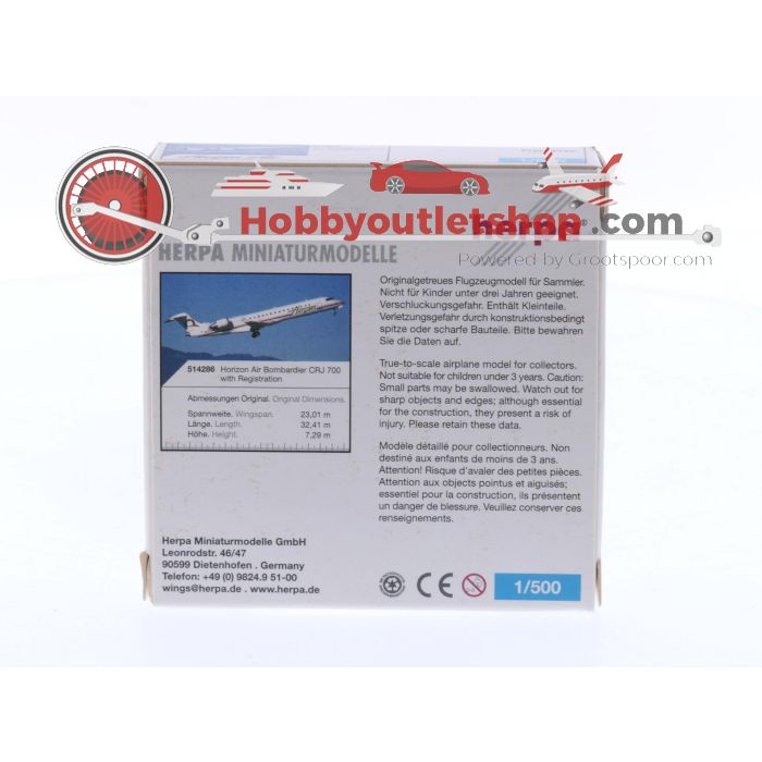 Schaal 1:500 Herpa 514286 Horizon Air Bombardier CRJ 700 Reg. N604GX #7520