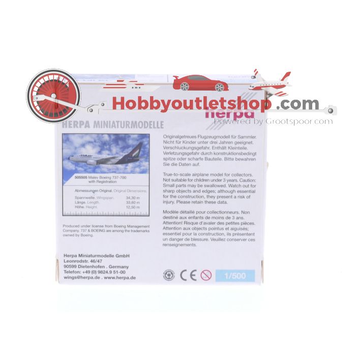 Schaal 1:500 Herpa 505505 Malev Hungarian Airlines Boeing 737-700 Reg. HA-LOA #7530