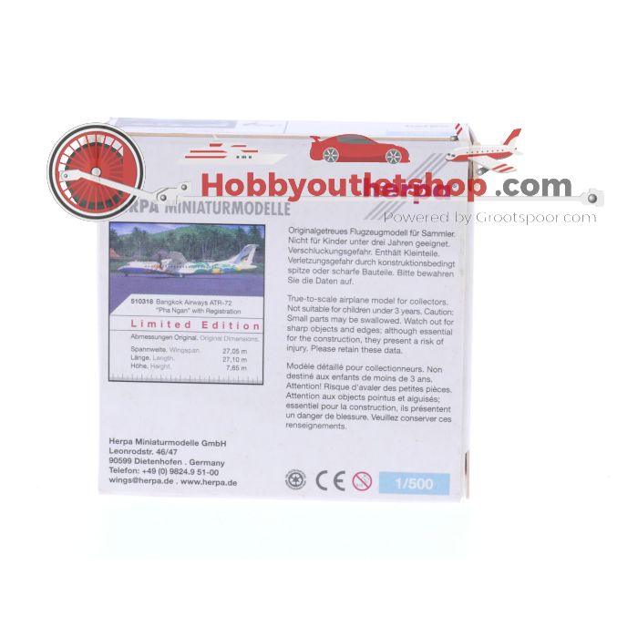 Schaal 1:500 Herpa 510318 Bangkok Airways ATR-72 "Pha Ngan" Reg. HS-PGL #7531 - sku: 20250422102326 - Gebruikt - Zo goed als nieuw - Afbeelding 2
