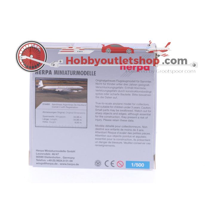 Schaal 1:500 Herpa 514491 Aerolineas Argentinas De Havilland Comet 4 Reg. LV-AHP #7532 - sku: 20250422103234 - Gebruikt - Zo goed als nieuw - Afbeelding 2
