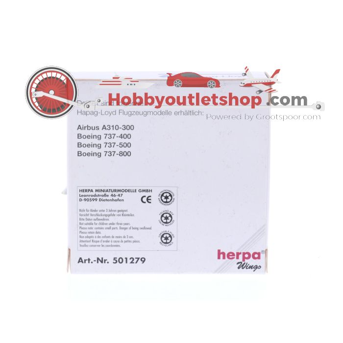 Schaal 1:500 Herpa 501279 Hapag-Lloyd Boeing 737-400 Reg. D-AHLL #7533