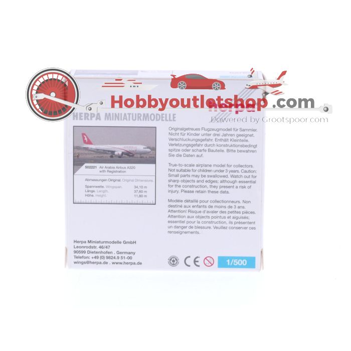 Schaal 1:500 Herpa 502221 Air Arabia Airbus A320 Reg. A6-ABA #7535 - sku: 20250422112406 - Gebruikt - Zo goed als nieuw - Afbeelding 2