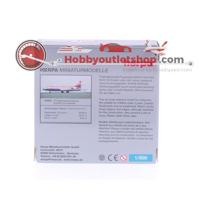 Schaal 1:500 Herpa 505321 LTU International Airways Sud SE-210 Caravelle Reg. D-ABAP #7543