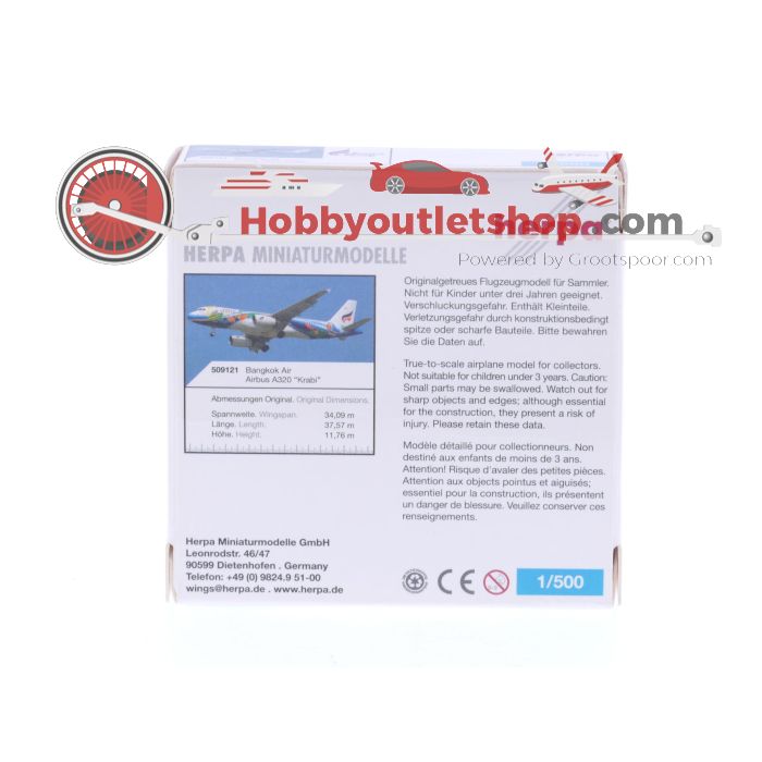 Schaal 1:500 Herpa 509121 Bangkok Airways Airbus A320 "Krabi" Reg. HS-PGV #7554 - sku: 20250422033847 - Gebruikt - Zo goed als nieuw - Afbeelding 2