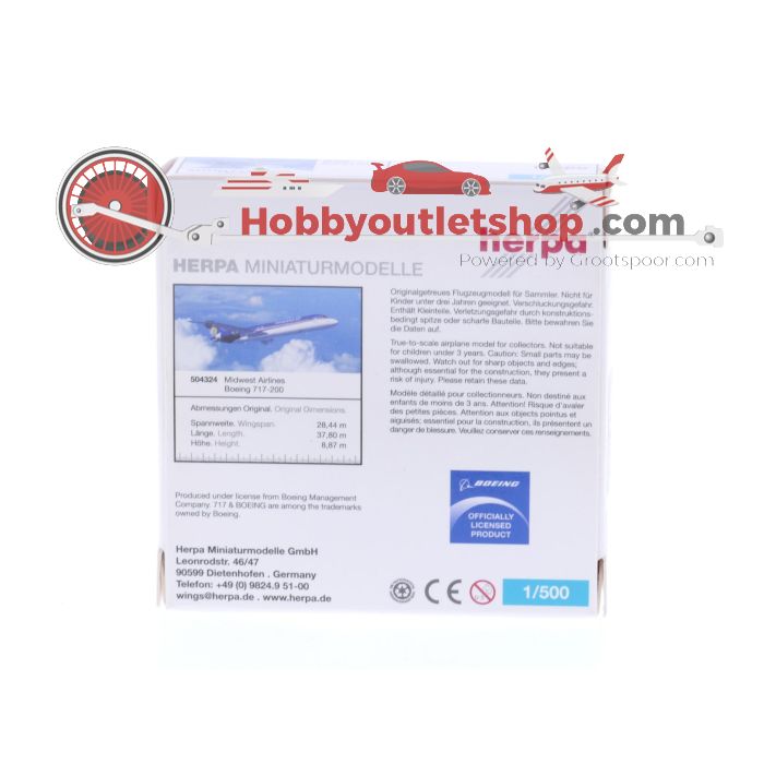 Schaal 1:500 Herpa 504324 Midwest Airlines Boeing 717-200 Reg. N802ME #7555