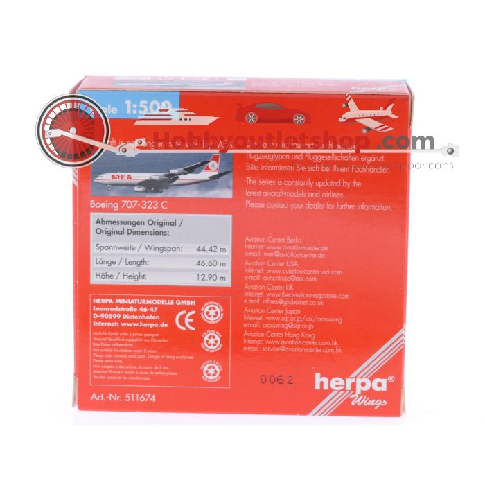 Schaal 1:500 Herpa 511674 MEA Boeing 707-323C Reg. OD-AHE #7568