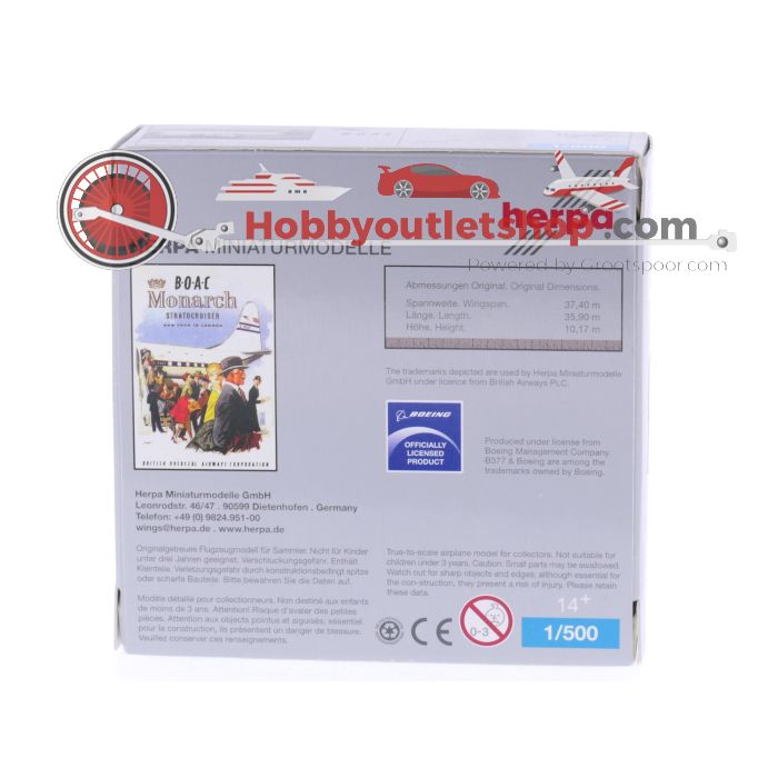 Schaal 1:500 Herpa 506984 BOAC Boeing 377 Stratocruiser Reg. G-ANUB #7573