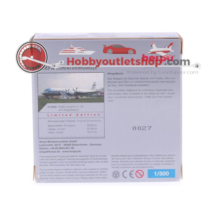 Schaal 1:500 Herpa 513968 Malev Hungarian Airlines Ilyushin IL-18 Reg. HA-MOA #7579 - sku: 20250424011342 - Used - Like new - Photo 2