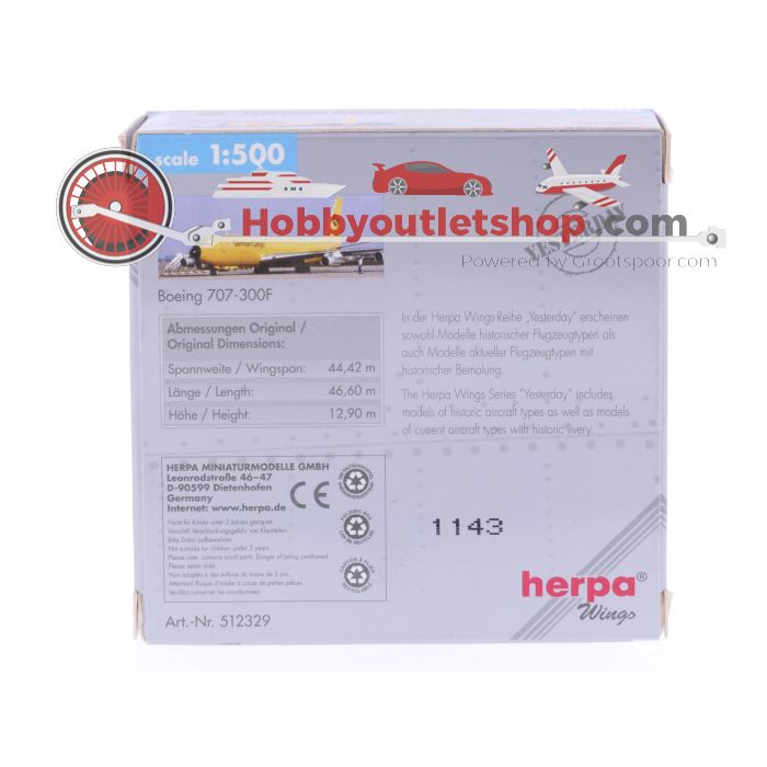 Schaal 1:500 Herpa 512329 German Cargo Boeing 707-300F Reg. D-ABUO #7582 - sku: 20250424013722 - Gebruikt - Zo goed als nieuw - Afbeelding 2