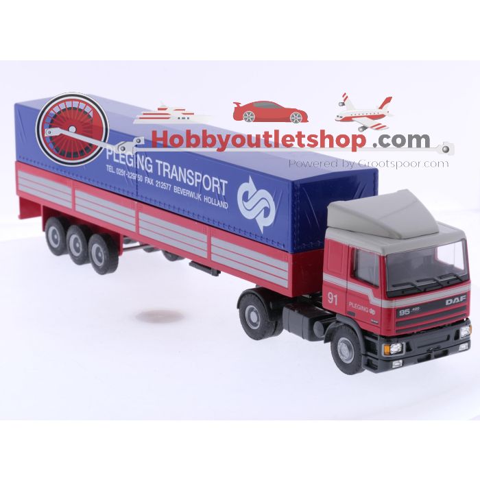 Schaal 1:50 Lion-toys DAF 95 ATi trekker met gesloten oplegger 